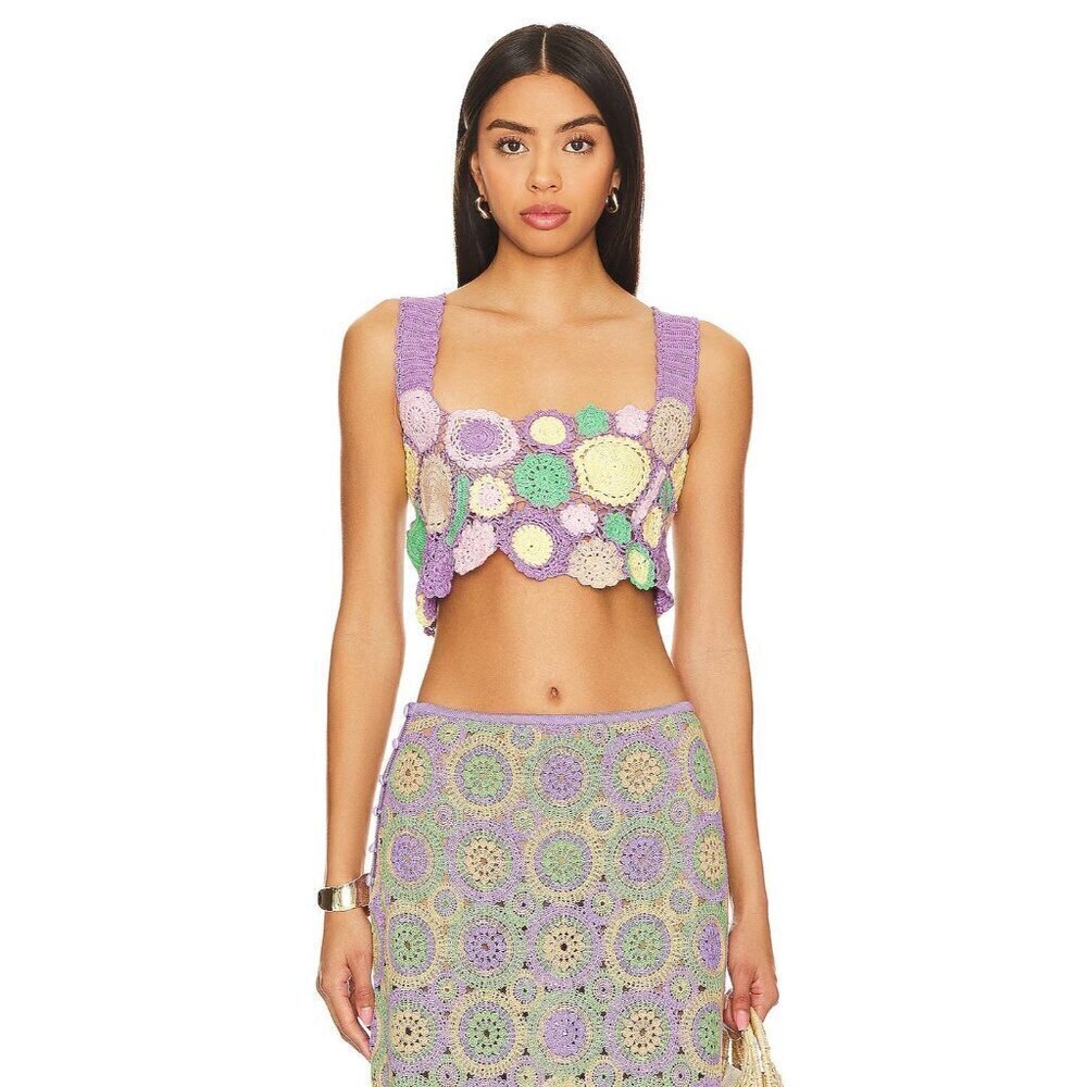 Agua Bendita Tanit Crochet Crop Top Multicolor Womens Size Large